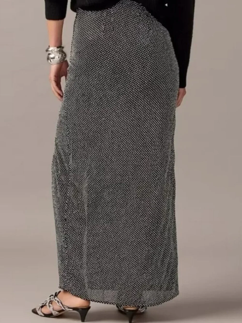 NWT J.Crew Collection Side-slit Rhinestone Maxi in Silver Black Skirt 16
